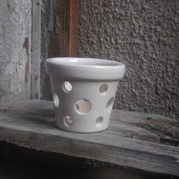 Orchid pot. Mini pot. White. Glazed outside, not glazed inside.