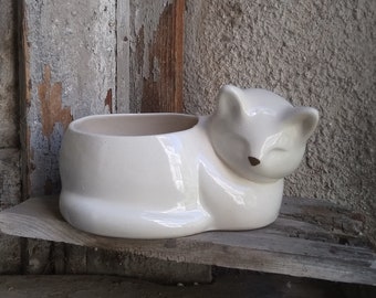 Cat pot! Ceramic pot for plants in the shape of a cute cat! White cat with a nose! Pot for cacti and succulents.