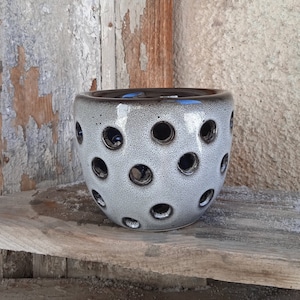 Ceramic pot for orchids. Exclusive glaze. White-black transition. Handwork. Small pot.