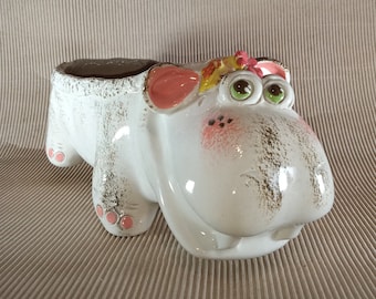 A hippopotamus-shaped flower pot. A flower planter. A deep bowl for sweets! Handcrafted ceramics! A fun gift! Pots of various shapes.
