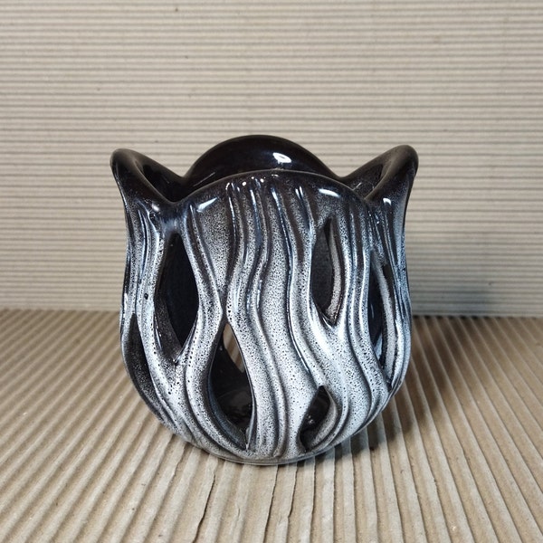 Ceramic pot for orchids. Exclusive glaze. White-black transition. Handwork. Small pot.