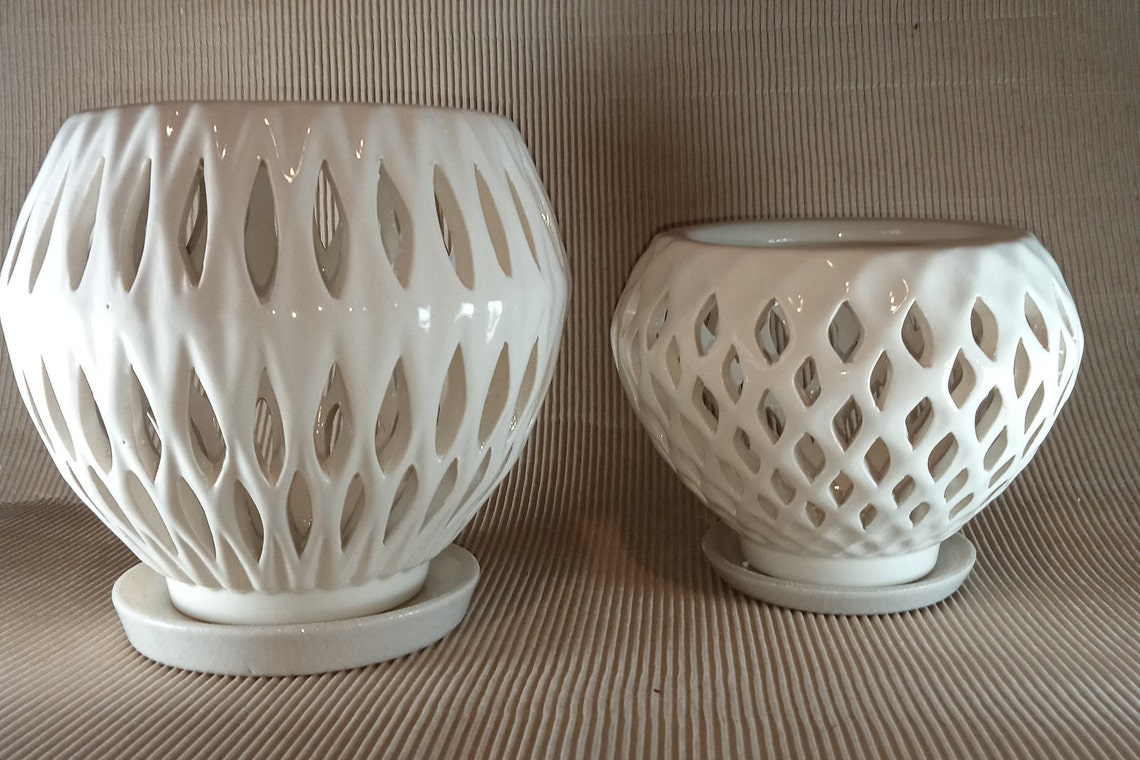 Ceramic pot for orchids. The original form. Glazed white Etsy