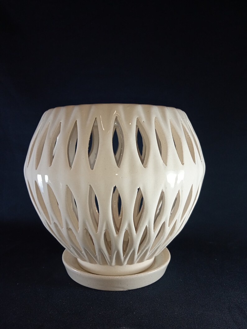 Ceramic pot for orchids. The original form. Glazed white color. image 10
