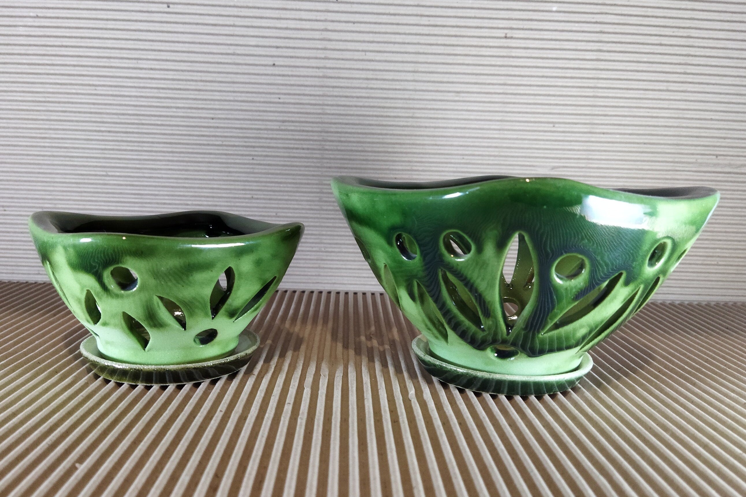 A Set of Ceramic Pots for Orchids 2 Saucers. Exclusive Etsy UK