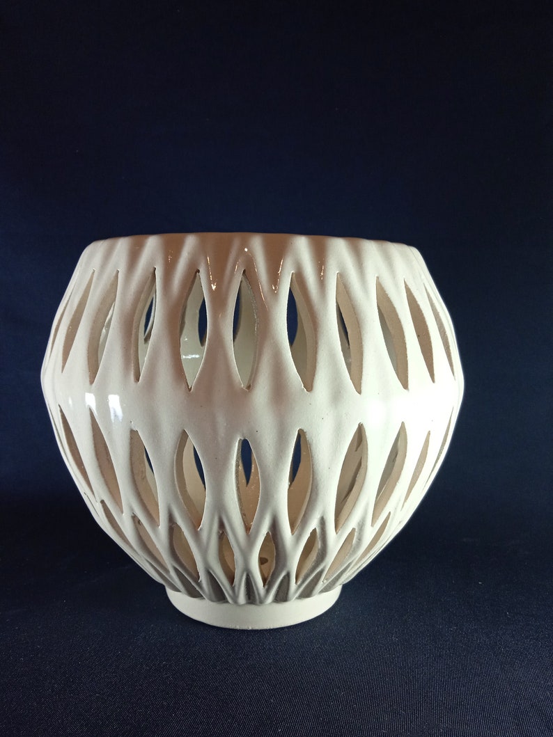 Ceramic pot for orchids. The original form. Glazed white color. image 2