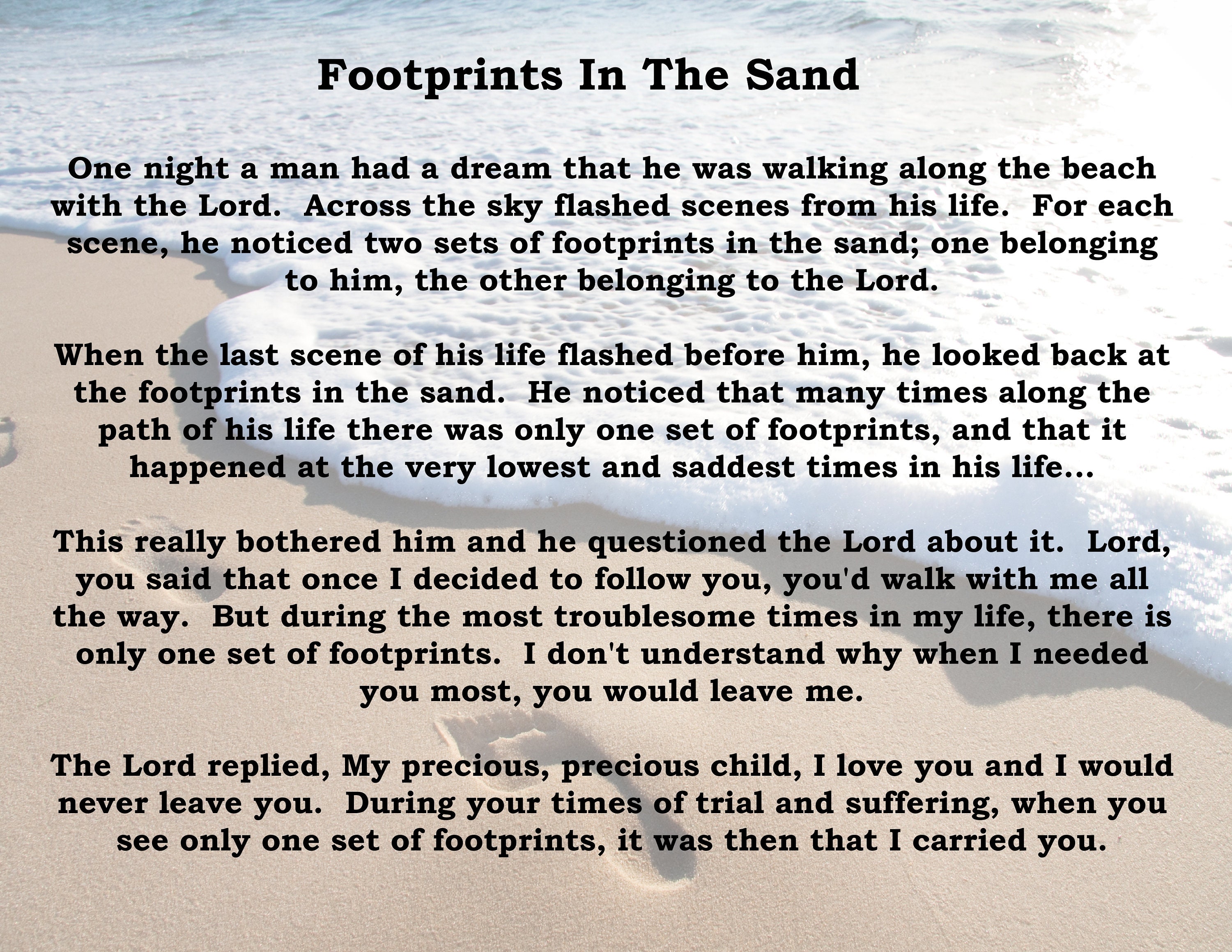 Footprints In The Sand Poem Digital Download Art Print | Etsy
