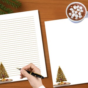 Printable Writing Paper, Christmas Printable Stationery, Letter Writing Paper, Writing Set, Christmas Tree, Gold Foil, Instant Download