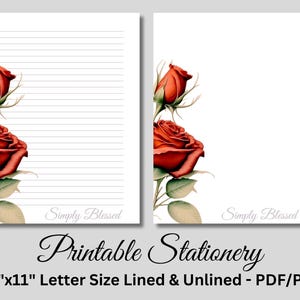 Briefpapier zum ausdrucken, Briefpapier zum ausdrucken, Briefpapier Set, Blumen Briefpapier, rosa Rose, Simply Blessed, Sofort Download