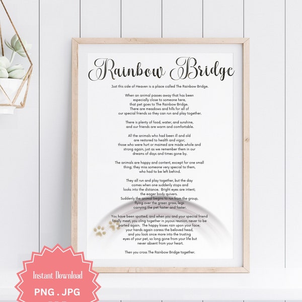 Rainbow Bridge, Pet Loss, Pet Sympathy Gift, Minimalist Design, Loss Of Pet, Digital Download,