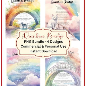 Rainbow Bridge Pet Loss Watercolor PNG Bundle (Digital Download)