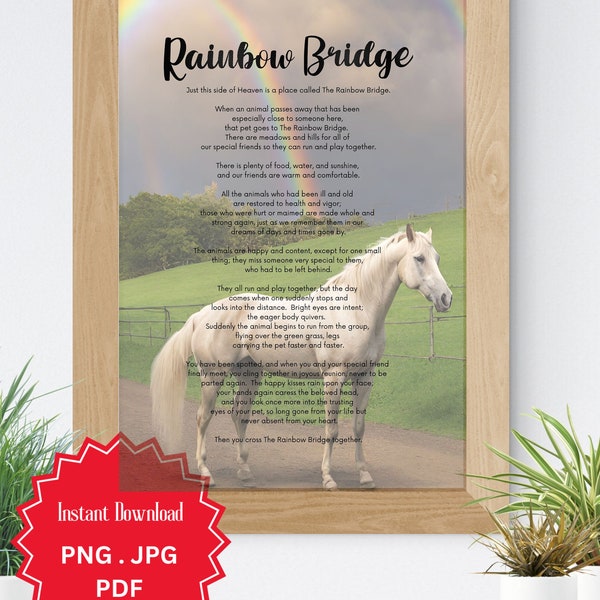 Rainbow Bridge, Pet Loss, Pet Sympathy Gift, Rainbow Bridge Poem, Loss Of Pet, Digital Download, Bridge, White Horse