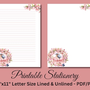 Cherry Blossom Bird Stationery: Lined & Unlined Paper (PDF/PNG)