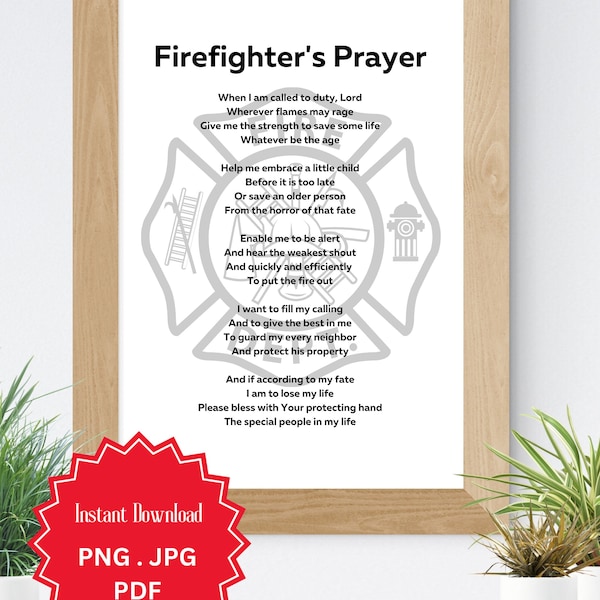 Firefighters Prayer, Firefighters Gift, Wall Art, Firemans Prayer, Minimalist Design, Wall Print, Christian Gift, Digital Download