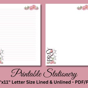 Papel para escribir imprimible, papelería imprimible, papel para escribir cartas con motivos florales, juego de escritura, oración, flores rosas, papelería, descarga instantánea