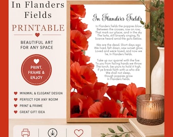 In Flanders Fields-gedichtenafdruk: Dodenherdenking afdrukbaar, klaprozen bloemsierkunst (digitale download)