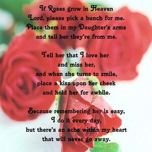 Roses Grow In Heaven For Daughter With Roses Background Digital Download Loss Sympathy Gift
