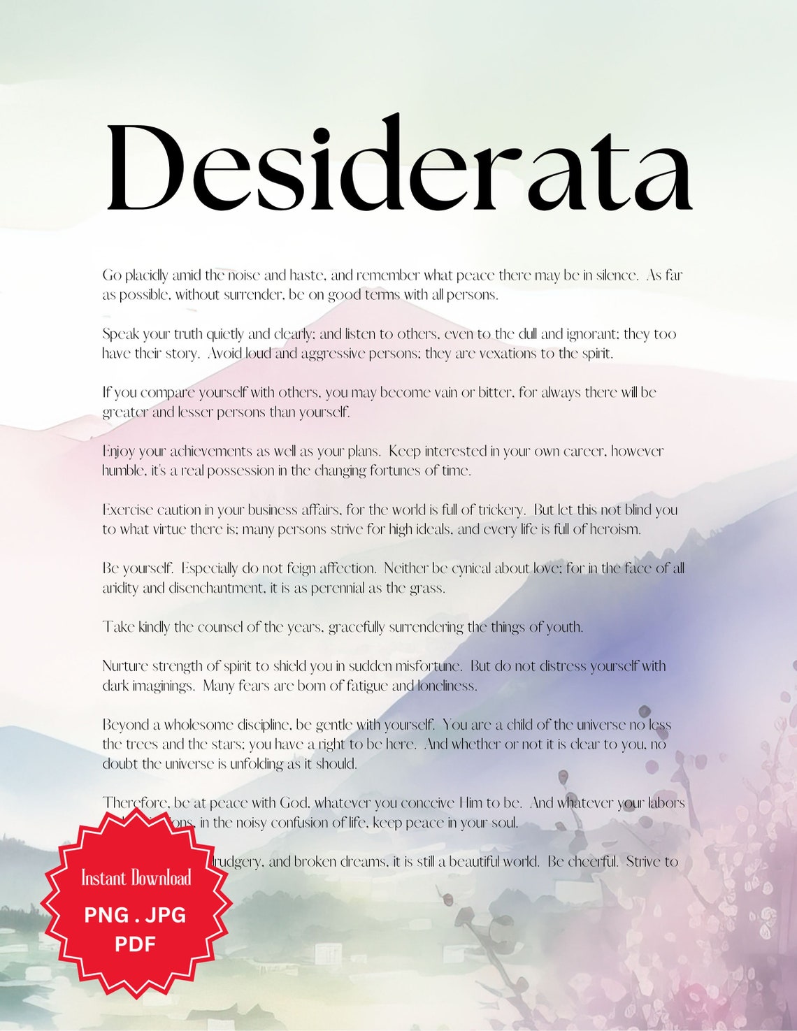 Desiderata Printable PDF Poem PNG Watercolor Mountain - Etsy Canada