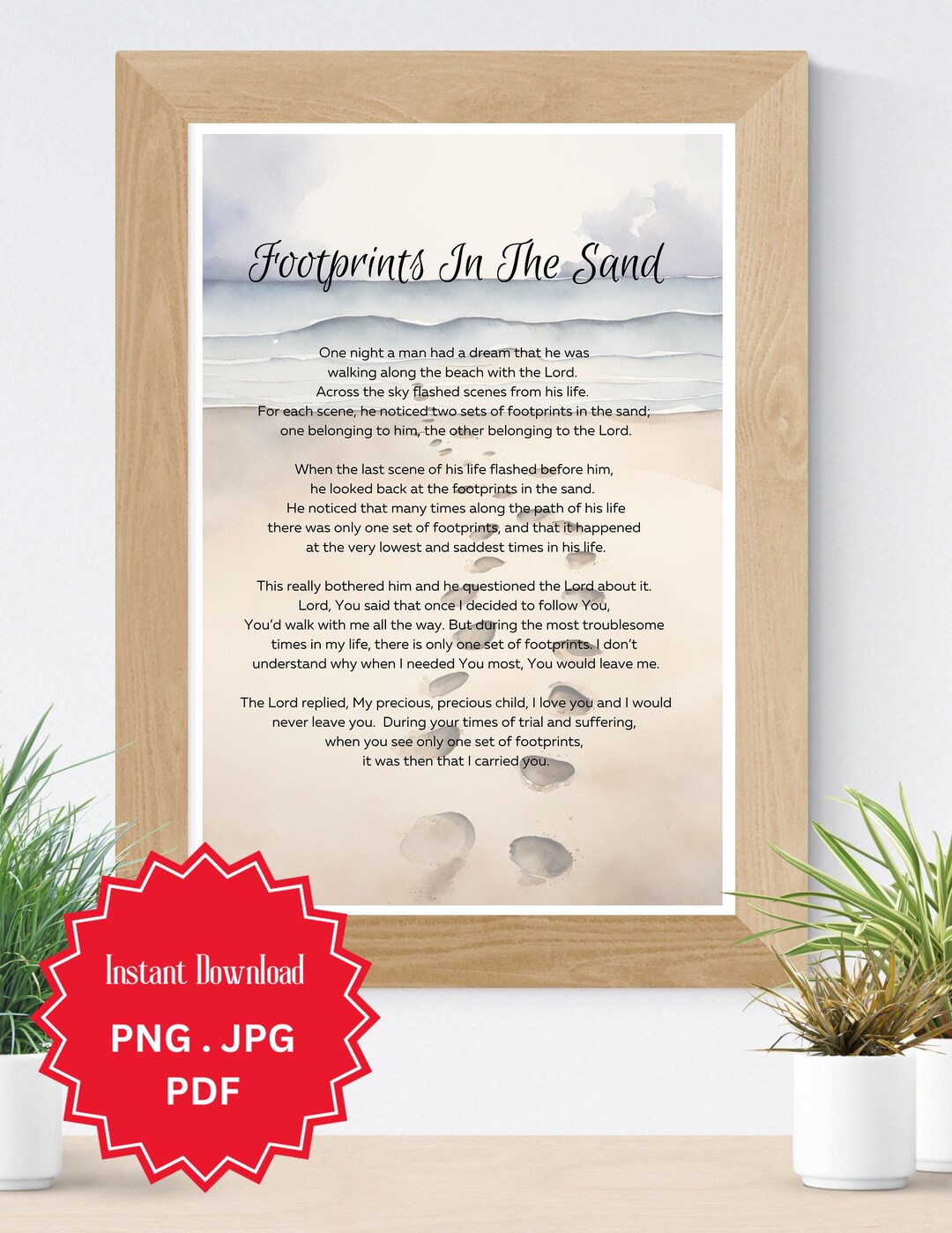 Footprints in the Sand, Christian Wall Art, Footprints in Sand