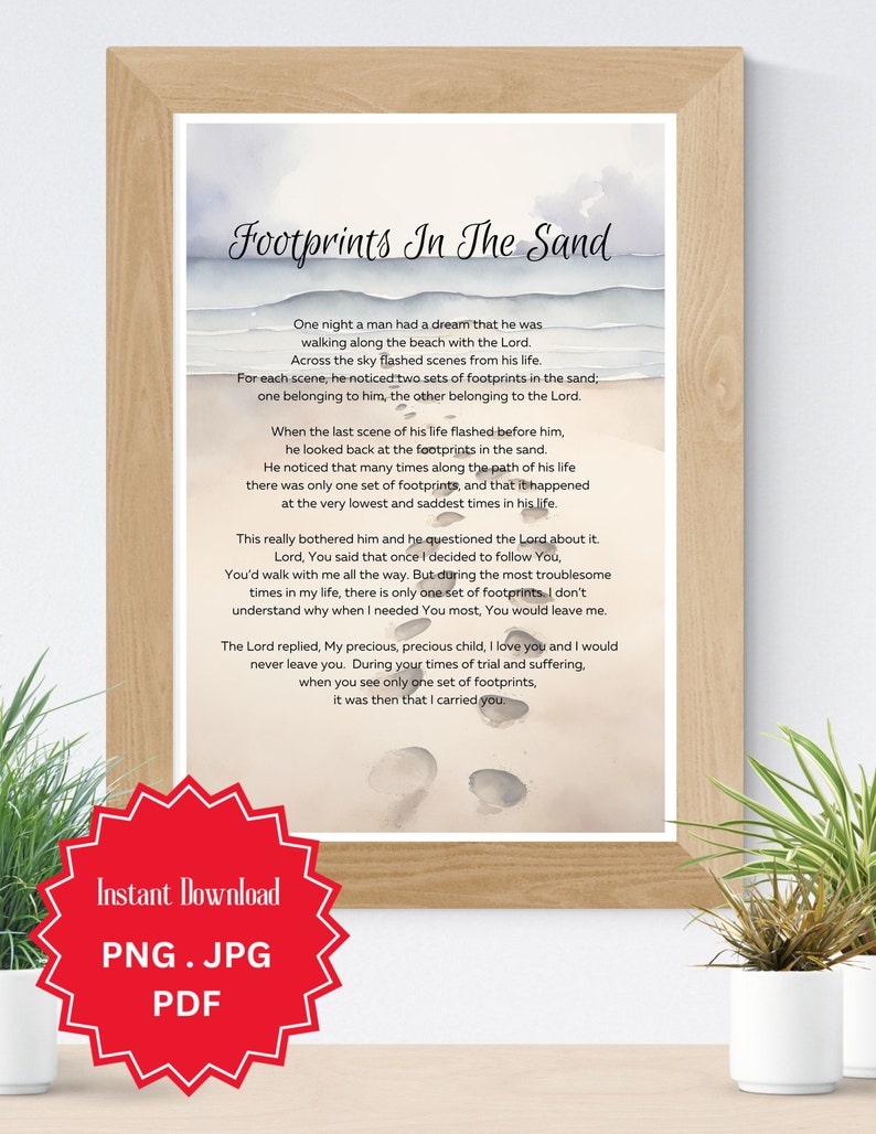 Footprints in the Sand, Christian Wall Art, Footprints in Sand