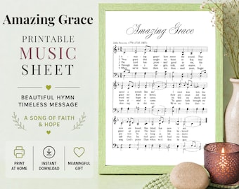 Partitura del Himnario Amazing Grace, Arte Cristiano para Pared (Descarga Digital)