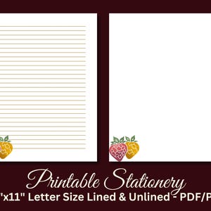Papel de carta para impressão, Papelaria para impressão, Papel de carta com letras de frutas, Conjunto de escrita botânica, Morangos, Folha de ouro, Download instantâneo