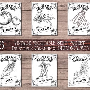 Pacotes de sementes de vegetais, pacote png, svg de fazenda, arte de placa rústica, download digital instantâneo, decoração minimalista para impressão, materiais de artesanato DIY