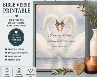 Song of Solomon 6:3 KJV Printable, Christian Art Gift, Swan Watercolor Bible Verse Print