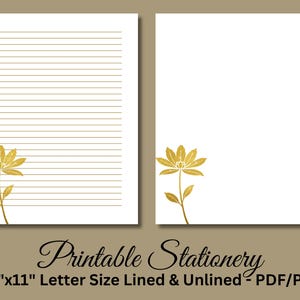 Papel de carta para impressão, papelaria para impressão, papel de carta floral, conjunto de escrita botânica, flor, folha de ouro, download instantâneo, D1