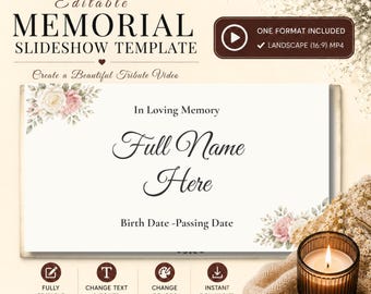 Roses Memorial Slideshow Template, Canva Editable Funeral, Celebration of Life, Christian KJV Scripture Video, In Loving Memory, Bereavement