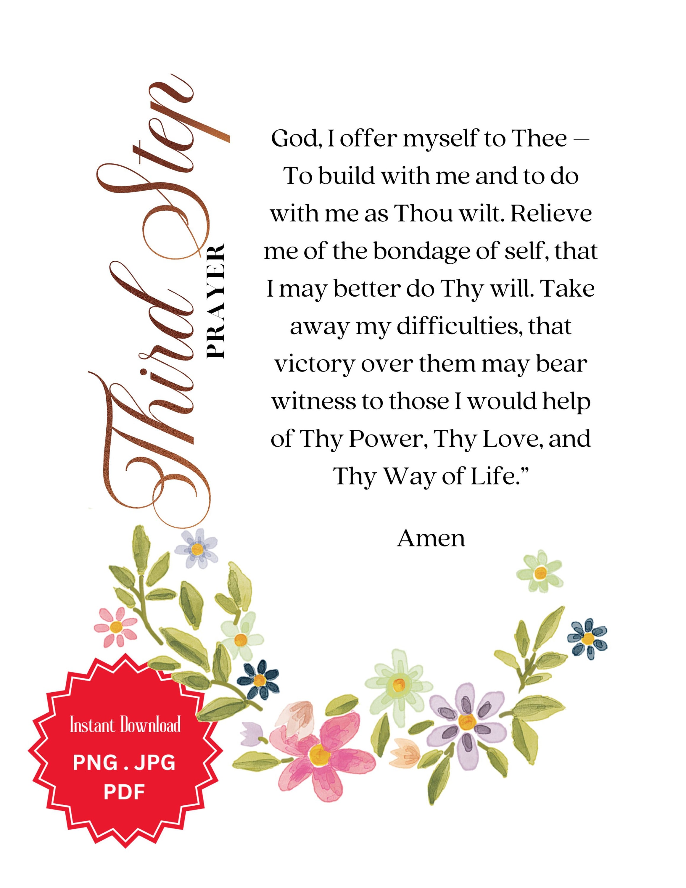 Third Step Prayer, AA Poem, Inspirational Verse, Printable Wall Art