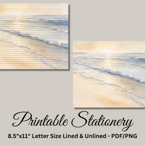 Printable Writing Paper, Printable Stationery, Landscape Paper, Nature Letter Writing Paper, Writing Set, Beach, Instant Download