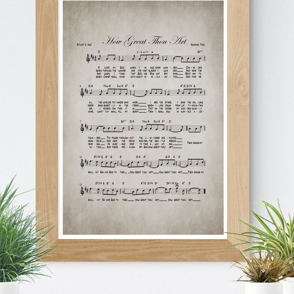 How Great Thou Art, Hymnal, Gospel Music, Music Sheet Printable, Christian Gift, Grey Parchment, Digital Download