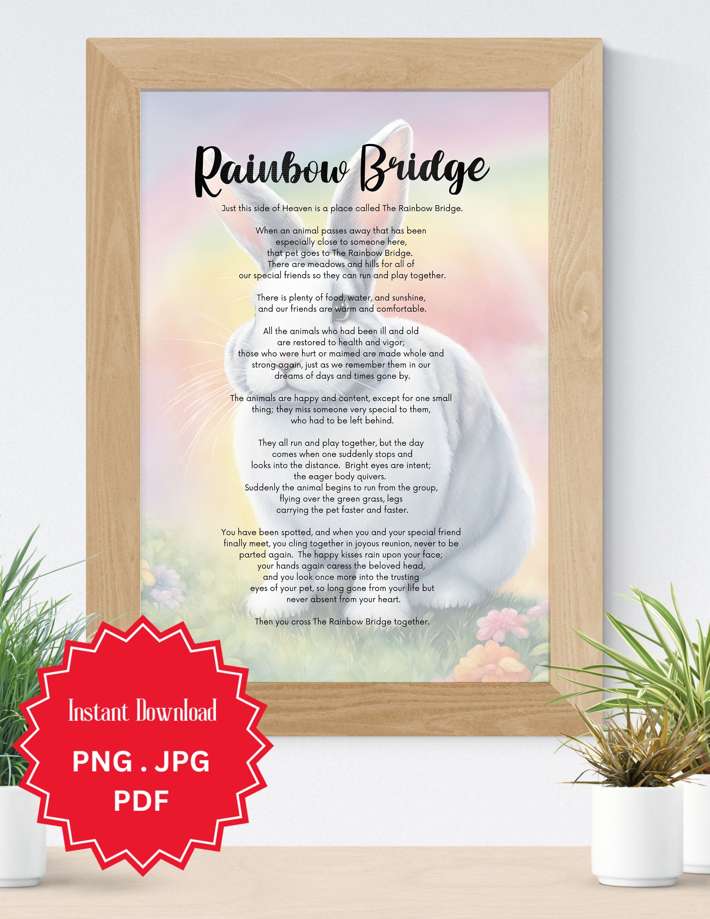 Rainbow Bridge Pet Loss Poem Print: Bunny Sympathy Gift (Digital Download)