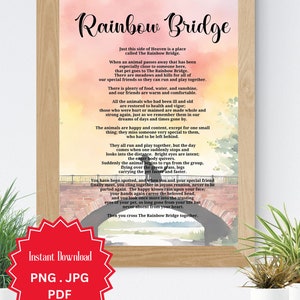 Regenbogen Brücke, Hunde Erinnerung, Haustier Sympathie Geschenk, Regenbogen Brücke Gedicht, Verlust des Haustieres, digitaler Download, Hund auf der Brücke