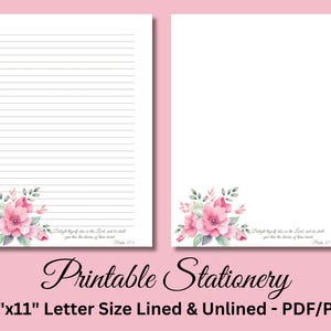 Papel para escribir imprimible, papelería cristiana imprimible, papel para escribir con versículos bíblicos, juego de escritura, Salmo 37:4, flores rosas, descarga