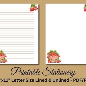 Papel de carta para impressão, papelaria para impressão, papelaria, papel de carta botânico, conjunto de escrita, cesta de morango, download instantâneo