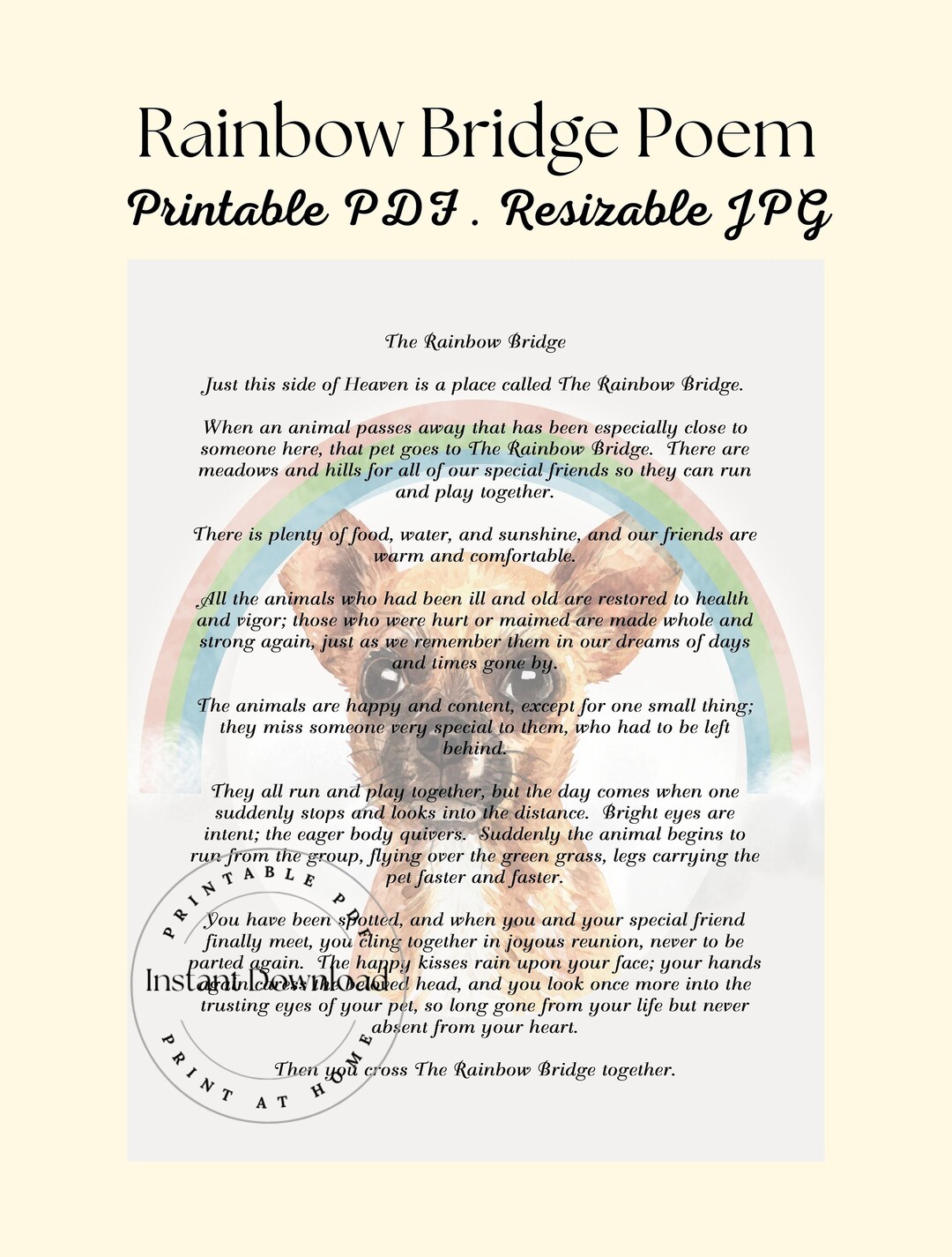 Rainbow Bridge Poem Chihuahua Rainbow Bridge Pet Loss Pet - Etsy