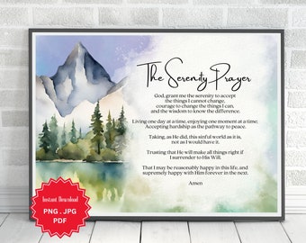 Serenity Prayer Watercolor Art Print: Christian Home Decor (Digital Download, Commercial Use License)