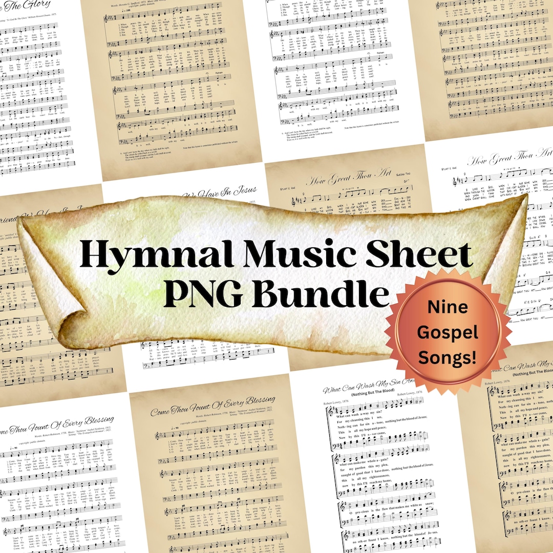 Hymnal Music Sheet PNG Bundle: Gospel Songs, Parchment Background