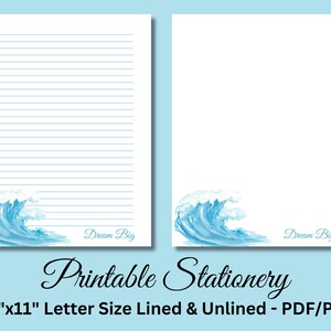 Briefpapier, druckbares Briefpapier, druckbares Briefpapier, positives Briefpapier, Schreibset, Dream Big, Wellen, Sofort Download