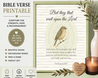 Vintage Bird Scripture Christian Art, Isaiah 40:31 KJV, Wait Upon the Lord Printable, Sympathy Artwork, Hope and Renewal Print, Download