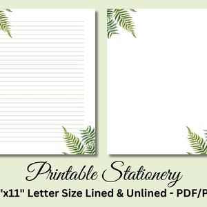 Papel de carta para impressão, papelaria para impressão, papelaria, papel de carta botânico, conjunto de escrita, folhas de samambaia, download instantâneo