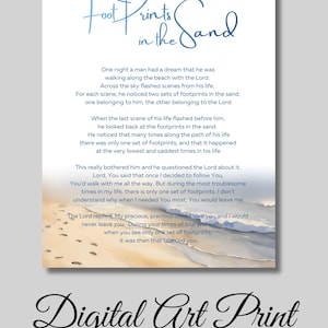 Footprints In The Sand, Christian Wall Art, Footprints In Sand, Footprints Poem, Digital Download, Watercolor Beach, Minimal