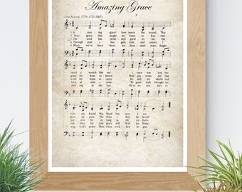 Amazing Grace, Hymnal, Gospel Music, Music Sheet Printable, Christian Gift, Grey Parchment, Digital Download