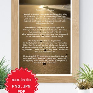 Footprints In The Sand, Christian Wall Art, Footprints In Sand, Footprints Poem, Digital Download, Sunset Beach