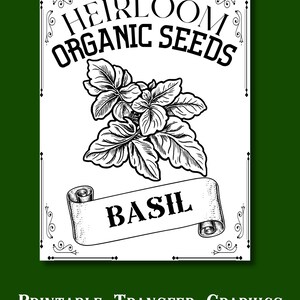 Paquete de semillas de albahaca, SVG de granja, PNG de hierbas, Arte de letrero rústico, Descarga digital instantánea, Decoración minimalista imprimible, Materiales para manualidades DIY