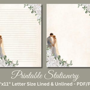 Carta da lettere stampabile, cancelleria per matrimoni, elegante carta da lettere, set da scrittura per anniversario, sposa, sposo, floreale, download immediato