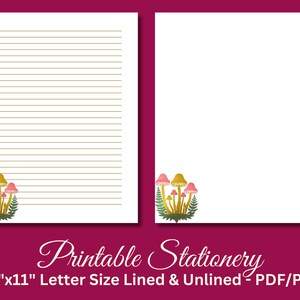 Papelería rosa otoñal, papel de escritura imprimible, papelería imprimible, papel botánico para escribir cartas, hongo, descarga instantánea, lámina dorada