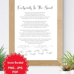 Footprints In The Sand Poem Print: Minimal Christian Wall Art (Digital Download)