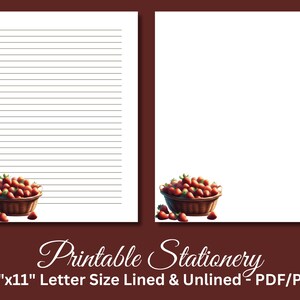 Papel de escribir imprimible, papelería imprimible, papel para escribir cartas de frutas, juego de escritura botánica, fresas, descarga instantánea
